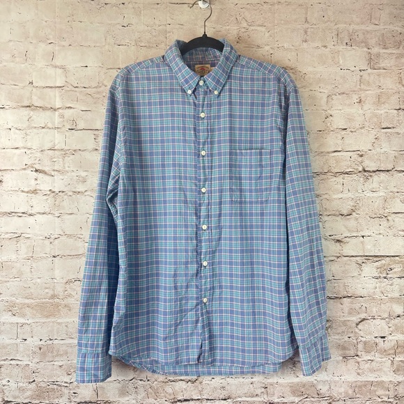 Faherty Men's Large Long Sleeve Button Down Shirt Plaid Blue Aqua Pink Cotton - Picture 1 of 6